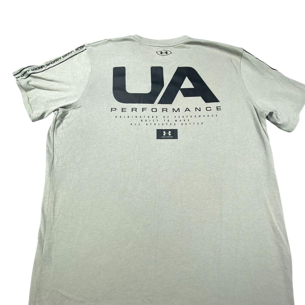 Under Armour Shirt Mens XL Gray Short Sleeve Heat Gear Loose Fit Active Gym Logo